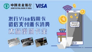 农行Visa指定信用卡微信支付消费达标赠刷卡金返现